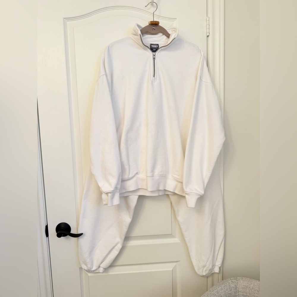 TNA White Terry Quarter-Zip Sweatshirt and Jogger Set